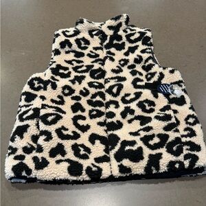 NWT Cavalini Women's Sleeveless Zip Up Fuzzy Leopard Sherpa Vest Coat Sz: M
